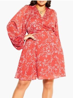 City Chic Floral Wrap Dress with Balloon Sleeves